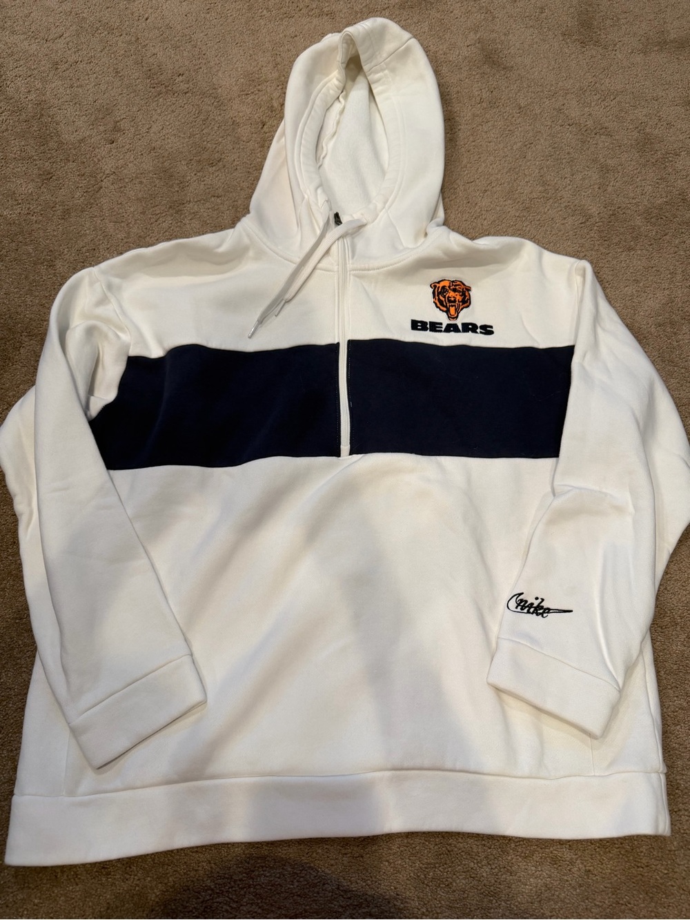 Nike White and Navy Chicago Bears Half-Zip Hoodie
